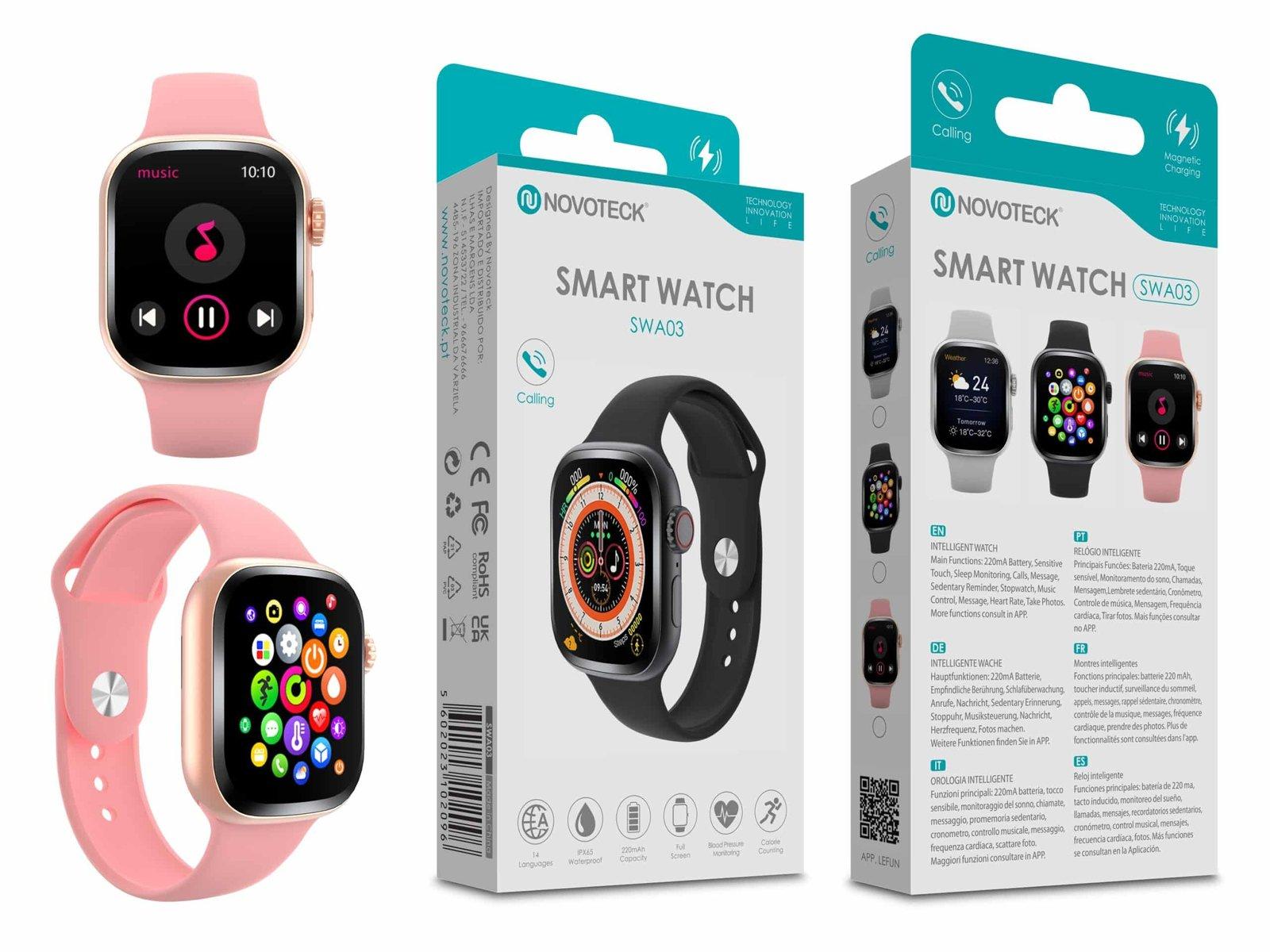 Smartwatch Rose Gold SWA03 – Monitoramento de Saúde, Notificações