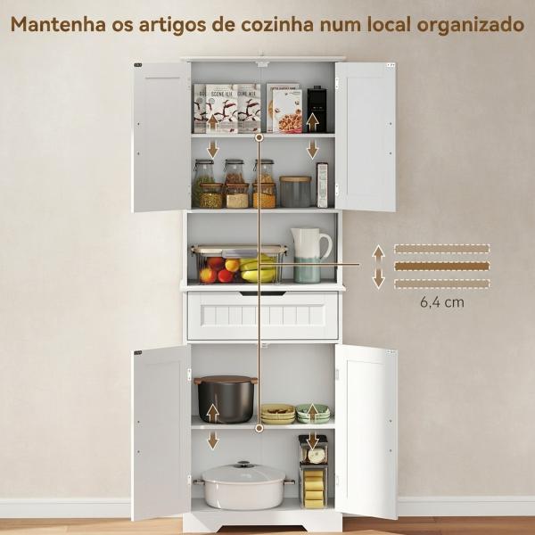 Armário Despenseiro de Cozinha 172 cm com Bancada Aberta, 4 Portas, Gaveta e 2 Prateleiras Ajustáveis, Branco