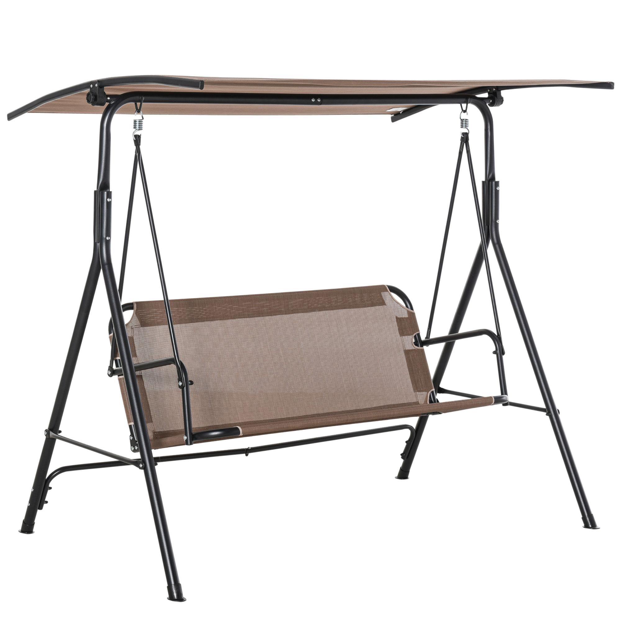 Baloiço de Jardim de 2 Lugares Baloiço com Teto Ajustável em Ângulo para Terraço Balcão Carga Máxima 200kg Aço 172x110x155cm Marrom