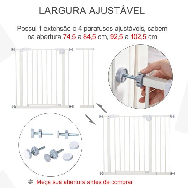 Barreira de Segurança para Animais de Estimação Cães com Extensão de 17,5 cm Sistema de Fechamento Automático 74 - 97,5x76,2 cm Branco