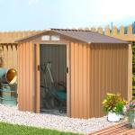 Abrigo de Jardim 213x130x185cm Abrigo de Jardim Metálico de Exterior com 2 Portas Deslizantes e 4 Janelas Marrom Claro