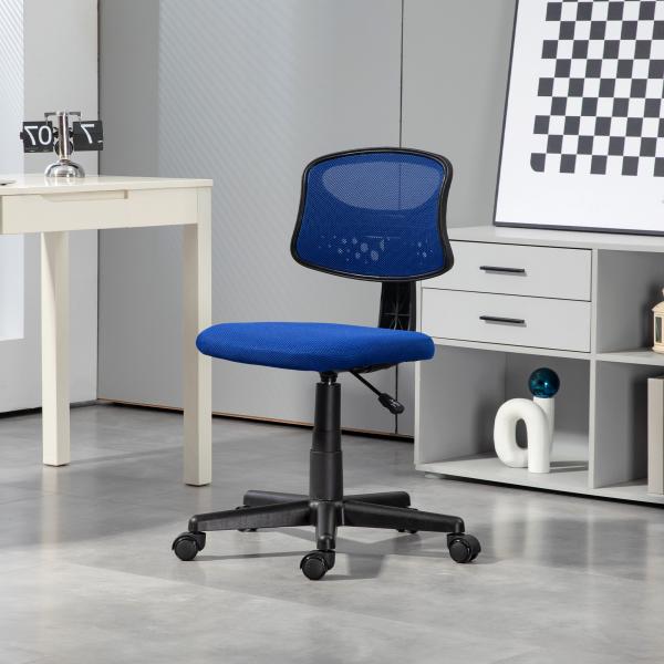 Cadeira de Escritório sem Apoio para os Braços com Encosto de Malha Respirável Altura Ajustável 43x48x78 - 88 cm Azul