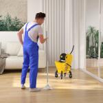 Balde de Esfregona com Rodas Espremedor Desmontável de Pressão para Baixo Capacidade 26 L Inclui Esfregona e Asa 45x31x90 cm Amarelo