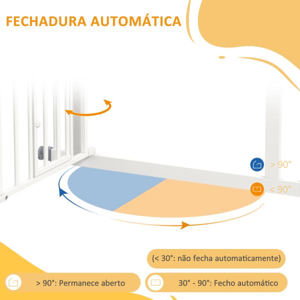 Barreira de Segurança para Cães 74 - 80 cm Porta de Segurança para Animais com Montagem a Pressão e Duplo Bloqueio Branco