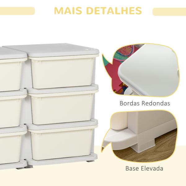 Organizador de Brinquedos com 6 Gavetas para Crianças com Bordas Arredondadas e Pegas 75x37x56,5 cm Creme e Cinza