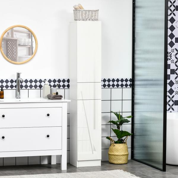 Coluna Casa de Banho com 1 Gaveta e 5 Prateleiras Coluna Casa de Banho de Estilo Moderno 30x28x170cm Branco