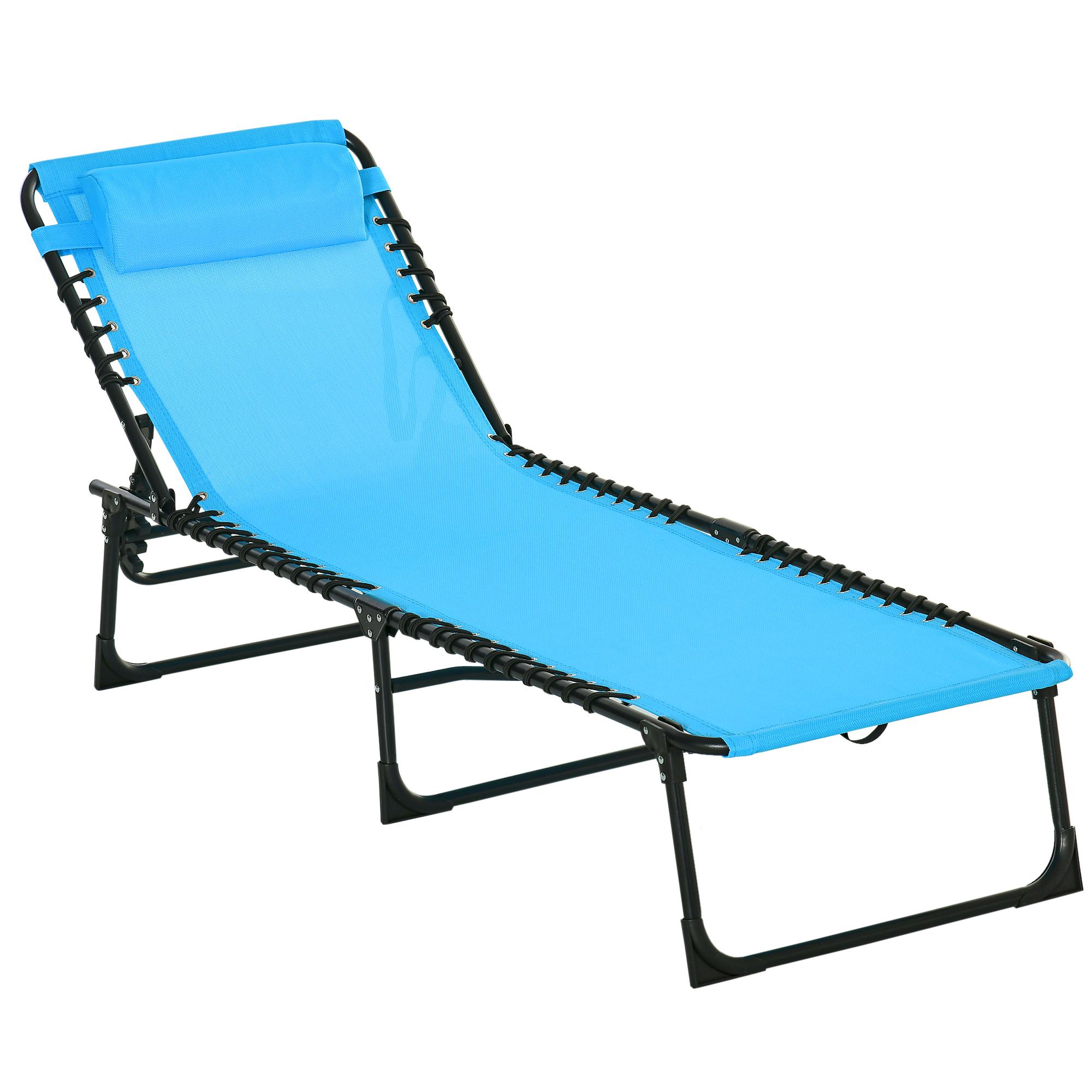 Espreguiçadeira de jardim dobrável e ajustável com 4 posições sistema de laço Estrutura de Aço 197x58x76 cm azul claro
