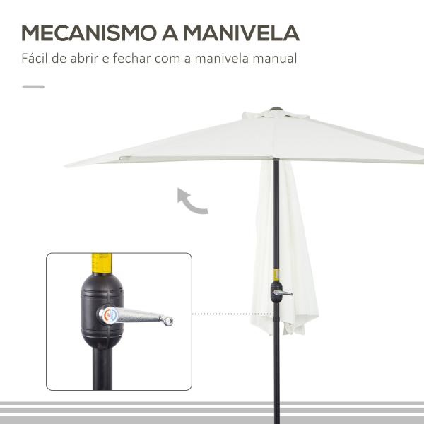 Chapéu de Sol Semicircular 269x138x236cm Chapéu de Sol à Manivela para Jardim Terraço Pátio Piscina Creme