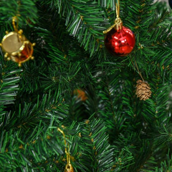 Árvore de Natal Artificial 210cm Ignífugo com 1036 Ramos 53 Decorações Folhas de PVC e Suporte Metálico Verde