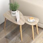 Conjunto de 2 Mesas Auxiliares com Pés de Madeira Mesas de Café 59,5x39,5x45 cm e 44,5x28,5x40 cm Madeira