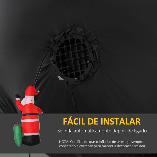 Pai Natal Insuflável com Saco de Presentes 3 Luzes LED IP44 e Inflador Elétrico Decoração de Natal para Interiores e Exteriores 148x85x240cm Vermelho e Verde