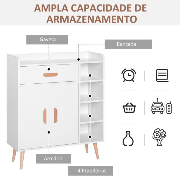 Aparador multiuso para cozinha sala de jantar 80x29,5x96cm Branco