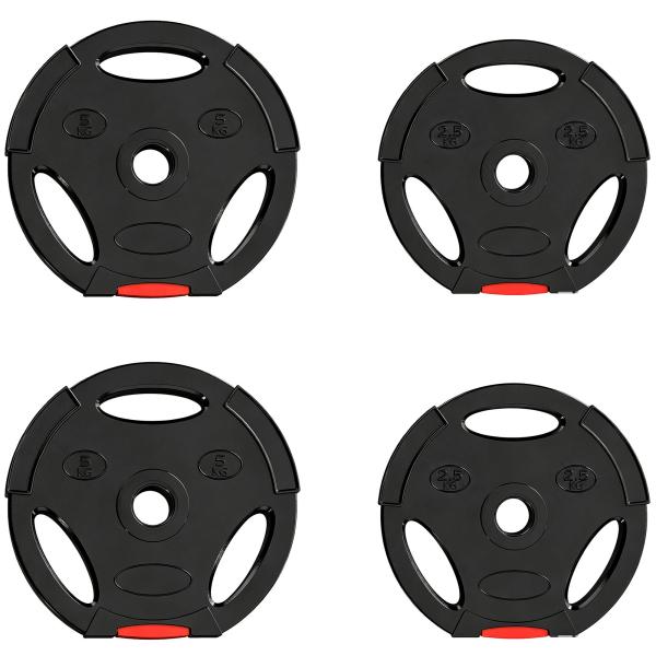 Conjunto de Discos de Pesos de 4 Peças 2x5 kg e 2x2,5 kg com Orifícios de 2,5 cm para Treino Fitness Preto