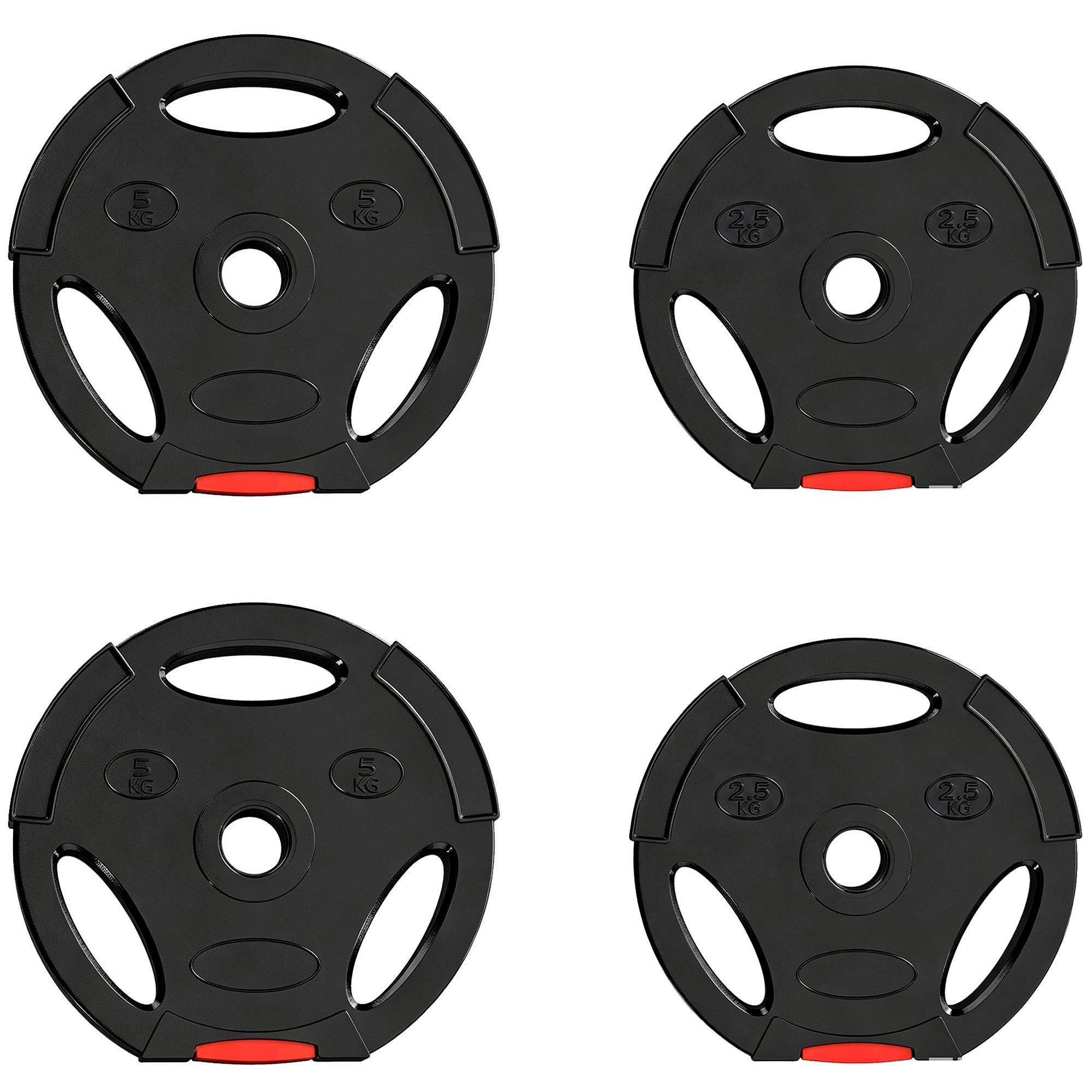 Conjunto de Discos de Pesos de 4 Peças 2x5 kg e 2x2,5 kg com Orifícios de 2,5 cm para Treino Fitness Preto