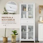 Armário de Cozinha com 4 Portas de Vidro Temperado Gaveta e Prateleiras Ajustáveis 74x35,5x181,5 cm Branco