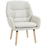 Poltrona de Sala de Estar Moderna Acolchoada de Dupla Camada Estofada em Couro Sintético Pés de Madeira 68x74x89 cm Creme