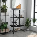 Gaiola para Animais Pequenos de 4 Níveis com Rodas Rampa Comedouro Bebedouro e Bandeja Removível 78x45,5x136 cm Preto