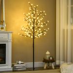 Árvore Cerejeira com 150 Luzes LED IP44 Branco Quente Árvore Decorativa com Ramos Flexíveis para Interior 17x17x150cm Preto