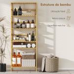 Estante de Bambu de 6 Níveis Prateleiras Ajustáveis para Espaços Pequenos Casa de Banho Cozinha 60x26x161 cm Madeira