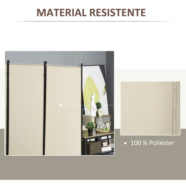 Biombo de 3 Paineis Separador de Ambientes Dobrável Biombo de Privacidade com 6 Pés de Metal 253x50x182 cm Bege