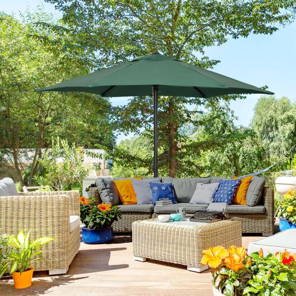 Chapéu de Sol de Jardim Ø2x2 m Chapéu de Sol com Mastro de Alumínio Manivela Teto com Ventilação Verde