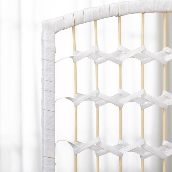 Biombo Separador de Ambientes de 3 Painéis 120x170 cm Divisória de Ambientes Dobrável com Corda de Papel e Estrutura de Madeira Branco