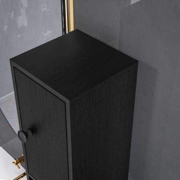 Coluna Casa de Banho Estreita com 1 Gaveta 4 Prateleiras Abertas e Prateleiras Ajustáveis 20x20x180 cm Preto