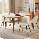 Conjunto de 4 Cadeiras de Sala de Jantar Modernas Cadeiras Estofadas em Veludo com Encosto Alto e Pés de Aço 50x52x83 cm Creme