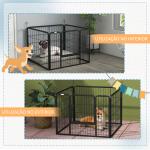 Parque para Cães com 4 Painéis Dobrável 82x82x60 cm com Porta e Fechadura para Exterior e Interior Cinza Escuro