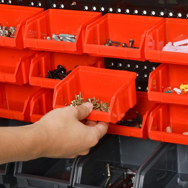 Organizador de Ferragens para Parede com 30 Caixas de 2 Tamanhos Diferentes 37,5x18x63 cm Vermelho e Cinza