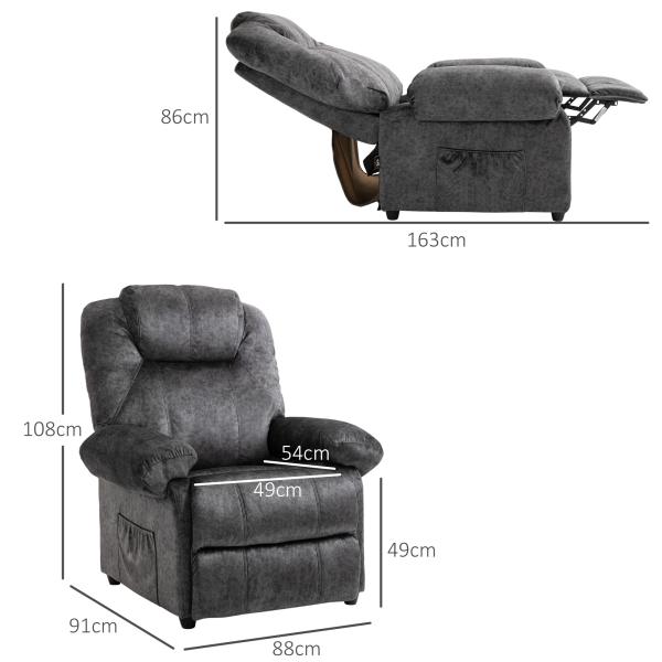 Poltrona Relax Reclinável com Apoio para os Pés Retrátil Encosto Alto Bolso Lateral Acolchoado Grosso 88x91x108 cm Preto