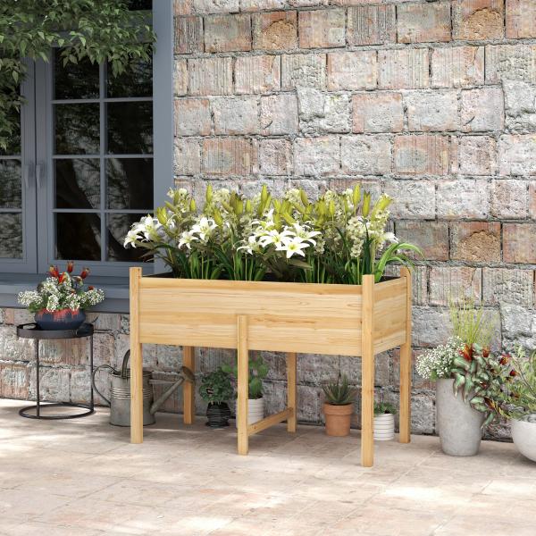 Mesa de Cultivo de Madeira Horta Elevada 115x55x80 cm com Tecido não Tecido para Cultivo de Plantas Verduras Flores Madeira