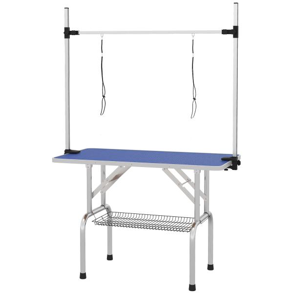 Mesa de Tosquia para Cães Dobrável com Prateleira de Armazenamento e Altura Ajustável 20 - 80 cm 107x60x170 cm Azul