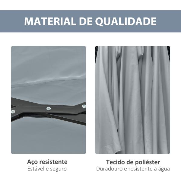 Chapéu de Sol Duplo de Jardim com 48 Luzes LED Solar 450x265x240cm com Manivela Proteção Solar para Terraço Cinza Claro