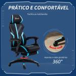 Cadeira de Gaming com Apoio para os Pés Retrátil Cadeira de Escritório Reclinável com Apoio para a Cabeça e Altura Ajustável 65x65x119 - 129cm Preto e Azul