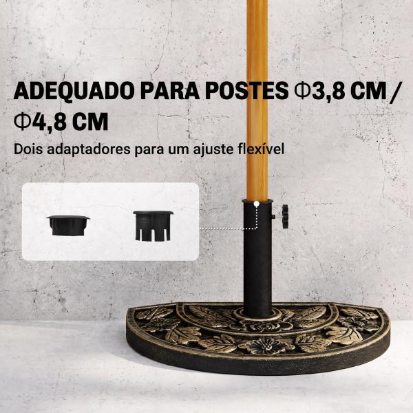 Base para Chapéu de Sol de Resina em Forma Semicircular para Mastros de Ø3,8 cm e Ø4,8 cm Peso 9 kg 50x31x32 cm Bronze