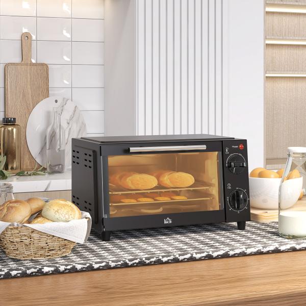 Mini Forno Elétrico 9L com Temperatura Ajustável até 230°C Temporizador 60 min e Bandeja para Assar 35x24,6x20 cm Preto