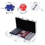 Mala de Poker Profissional com 300 Fichas Jogo de Poker com Mala de Alumínio 5 Dados 2 Baralhos de Cartas e 1 Ficha de Dealer 38x20,5x6,5cm Multicor