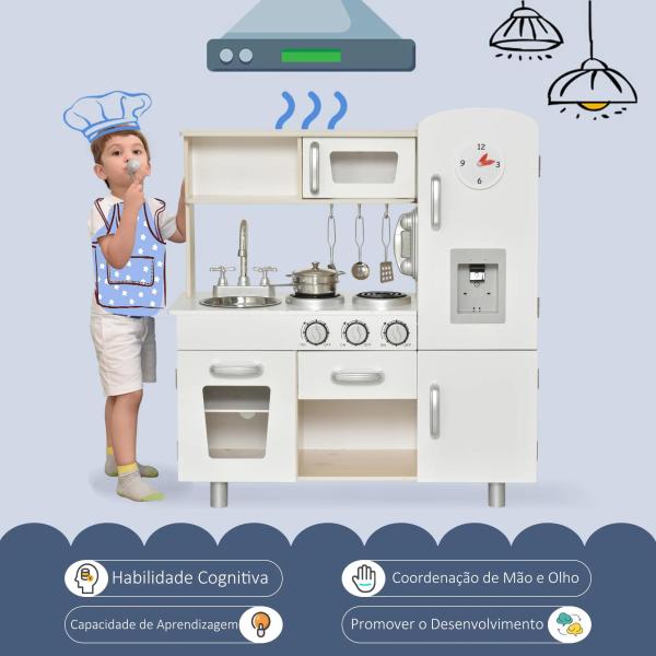 conjunto de brinquedo de cozinha para crianças acima de 3 anos inclui acessorios 74x30x81cm Branco