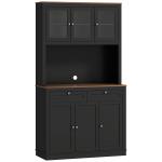 Armário de Cozinha com 3 Portas de Vidro Compartimento Aberto 2 Gavetas e Prateleiras Ajustáveis 100x40x180 cm Preto