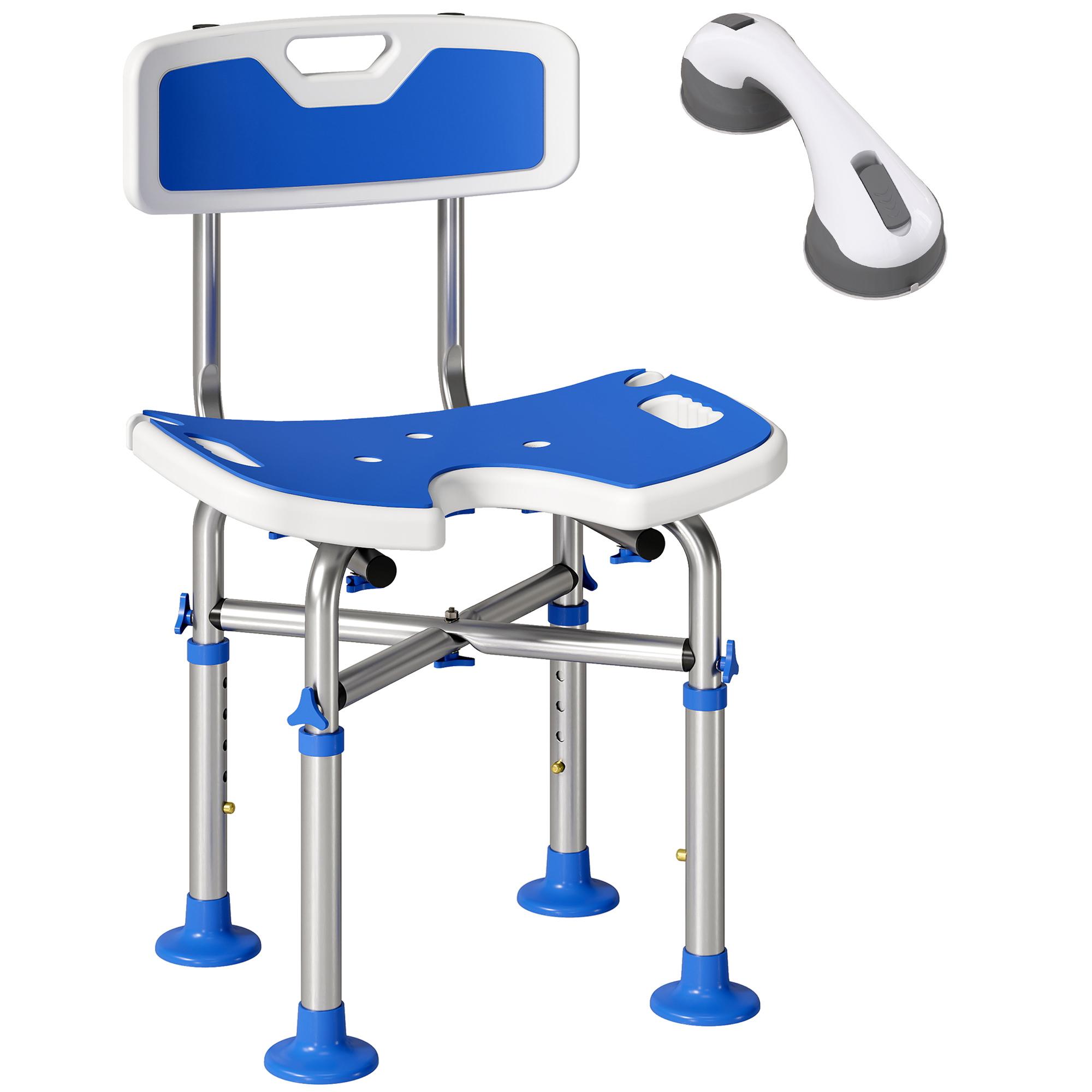 Cadeira de Duche para Pessoas Idosas Antideslizante com Altura Ajustável em 5 Posições Suporte para Duche de Mão 48x47,5x72 - 82 cm Azul