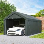 Abrigo de Exterior 590x300x280 cm Garagem de Exterior para Carros Anti UV com Paredes Laterais Desmontáveis e 2 Portas Cinza Escuro