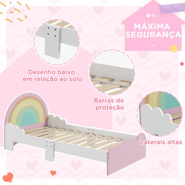 Cama para Crianças de 3 - 6 Anos 143x74x66 cm Cama Infantil de Madeira em Forma de Arco Íris Rosa