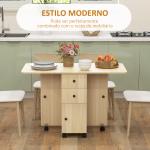 Mesa de Jantar Dobrável com Rodas Mesa Abatível com 2 Gavetas e Armário Mesa Auxiliar Multifuncional 120x60x76,5 cm Madeira