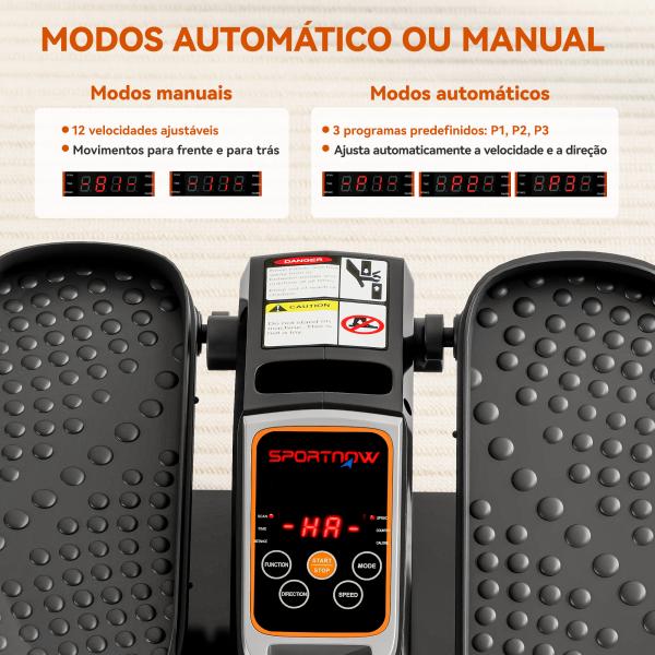 Mini Elíptica Elétrica com 12 Velocidades Modo Manual e Automático Ecrã LED e Pedais Antiderrapantes 40,7x36x21,5 cm Preto
