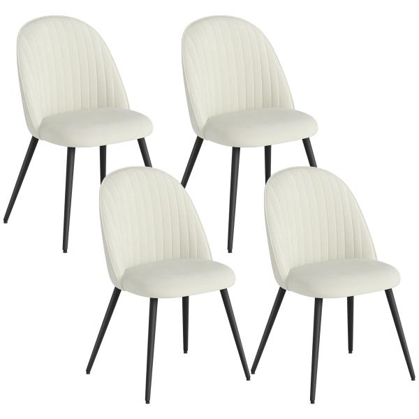 Conjunto de 4 Cadeiras de Sala de Jantar Modernas Cadeiras Estofadas em Veludo com Encosto Alto e Pés de Aço 50x52x83 cm Creme