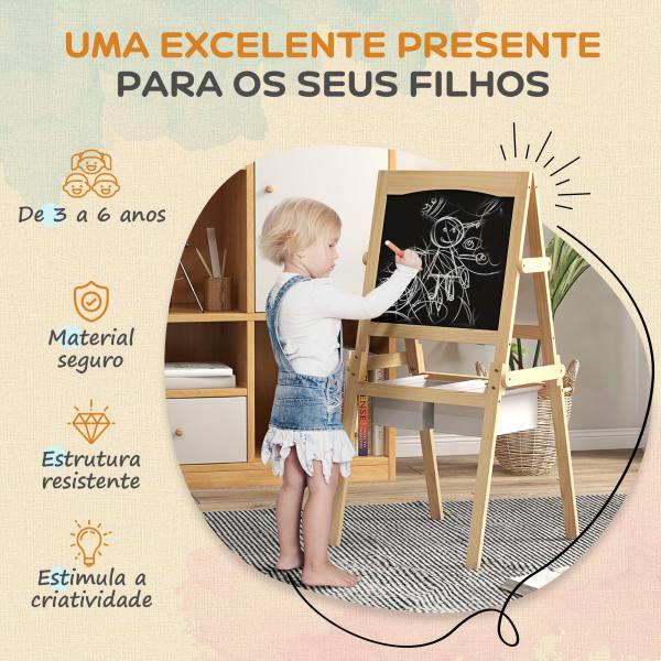 Cavalete para Crianças 3 em 1 com Quadro preto e Quadro Branco para Desenhos com Rolo de Papel 58x50,5x109 cm Madeira