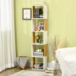 Estante de Livros em Forma de S Estante com 5 Prateleiras Abertas para Sala de Estar Escritório Anti - Tombo 33x28x161cm Branco