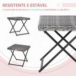 Mesa de Jardim em Vime Sintético Mesa Dobrável com Pés Cruzados e Estrutura de Aço para Pátio Varanda 40x40x40 cm Cinza