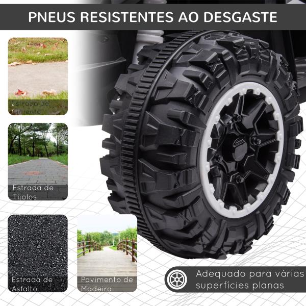 Quadriciclo Elétrico para Crianças de 3 - 5 Anos Veículo Eléctrico a Bateria 12V com 2 Motores 83x53x55,5cm Branco